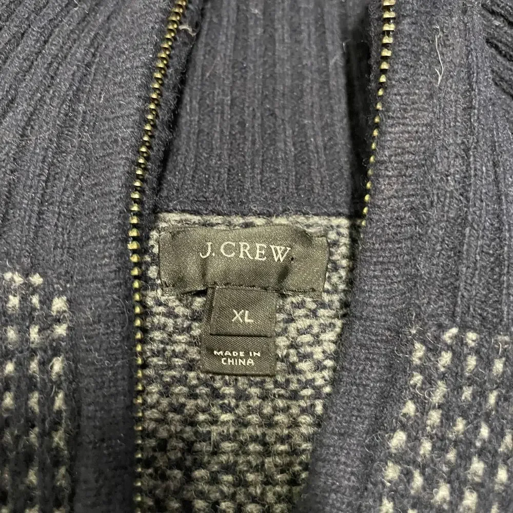 J.Crew Mens 100% Lambswool Quarter Zip Pullover Sweater Blue Size XL Warm